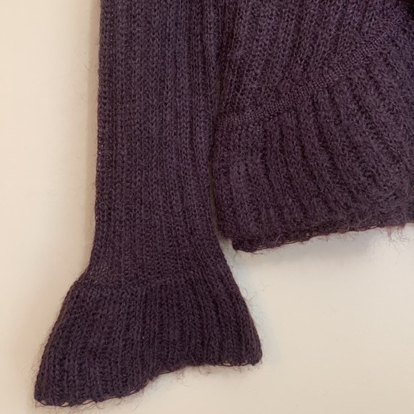 Trina Turk | Merlot Mohair Shawl Collar Bell Sleeve Ribbed Knit Cardigan L - Picture 4 of 17